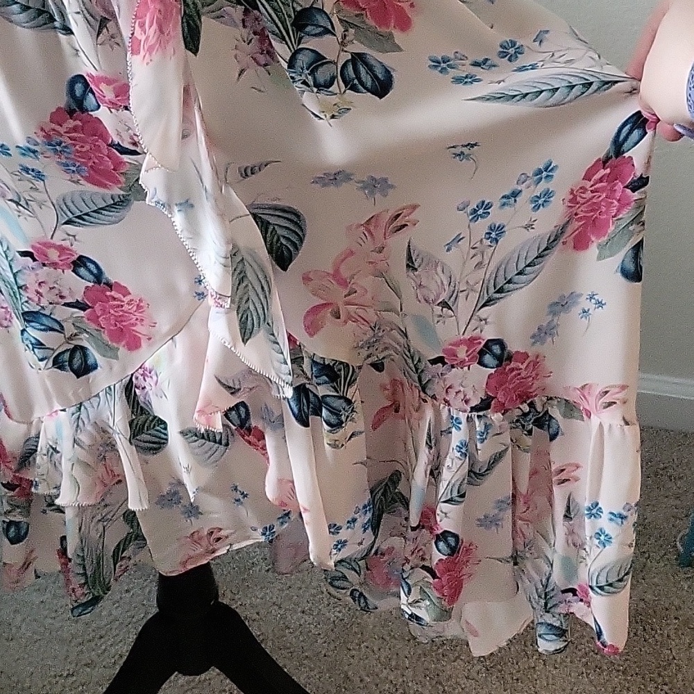💚HP💚Parker 100% Silk Floral Ruffle Tank Midi Dress - Picture 3 of 9